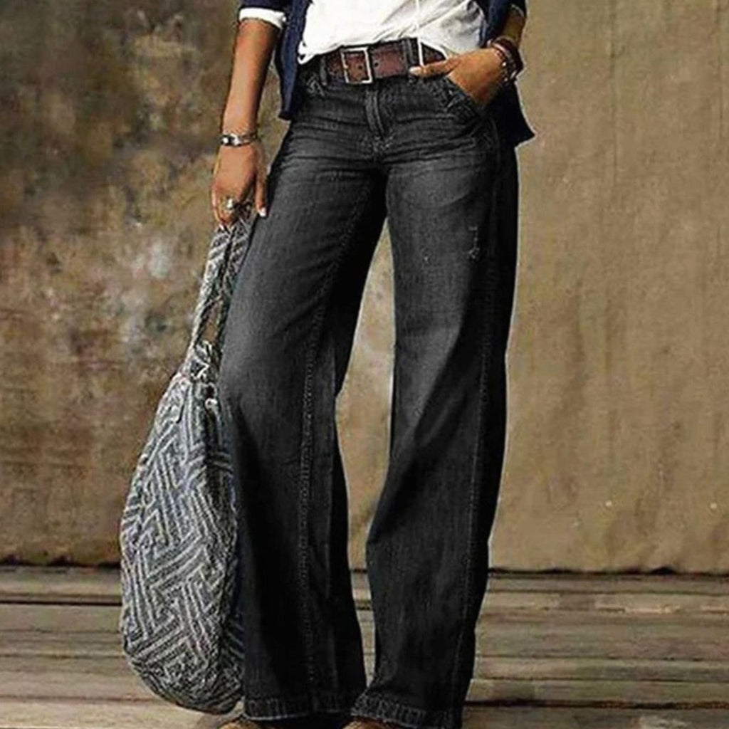 Women's High-Waist Relaxed Fit Faded Wide-Leg Jeans - Gray