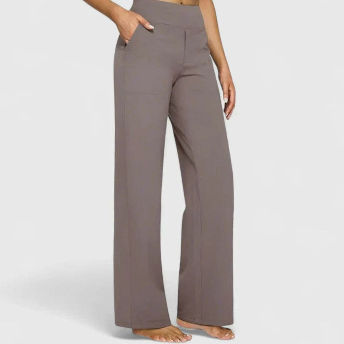 Women's High-Waist Wide-Leg Dressy Trousers Pockets - Taupe