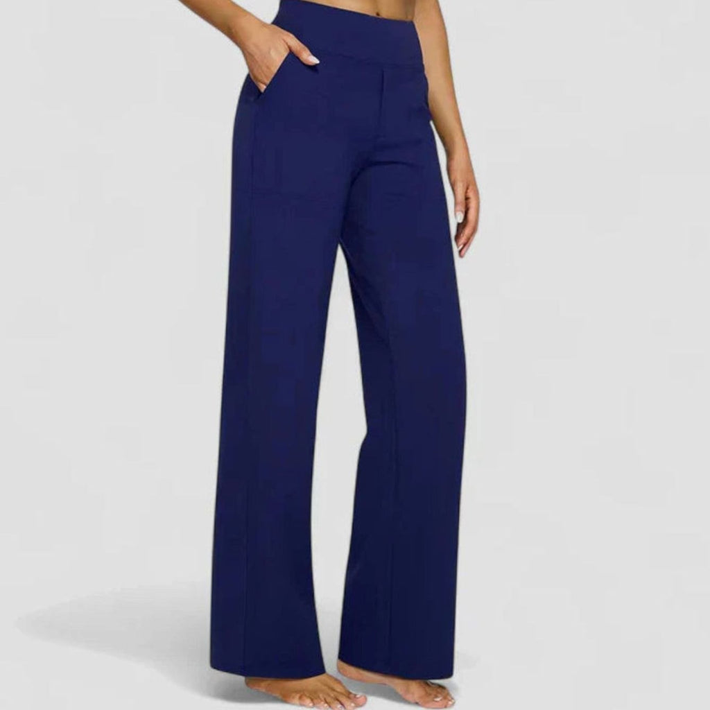 Women's High-Waist Wide-Leg Dressy Trousers Pockets - Blue