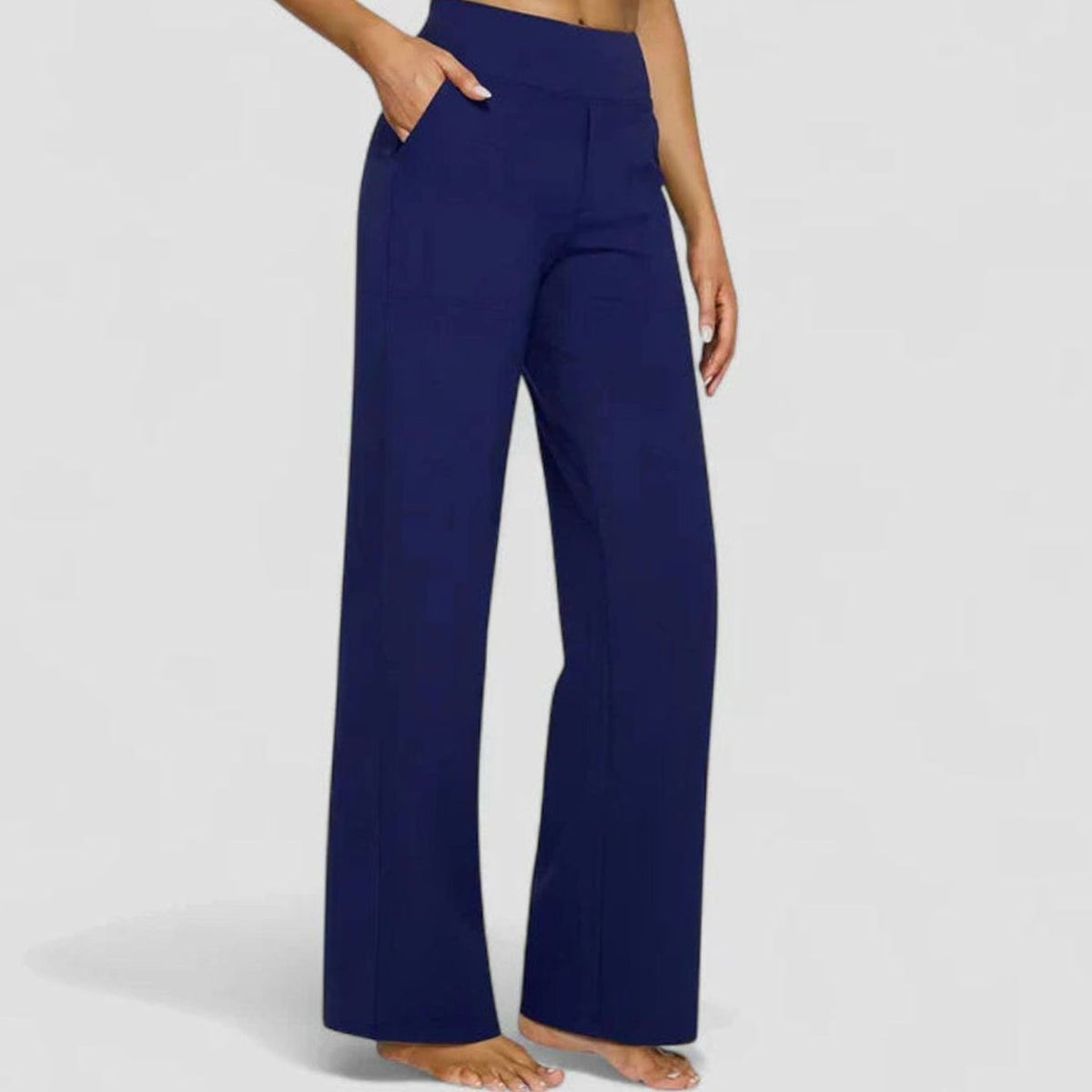 Women's High-Waist Wide-Leg Dressy Trousers Pockets - Blue