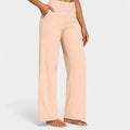 Women's High-Waist Wide-Leg Dressy Trousers Pockets - Apricot