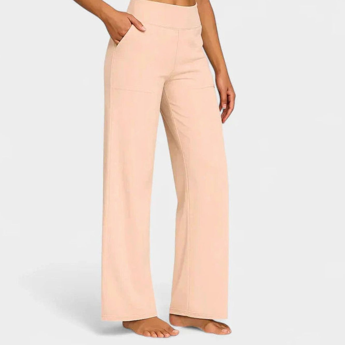 Women's High-Waist Wide-Leg Dressy Trousers Pockets - Apricot