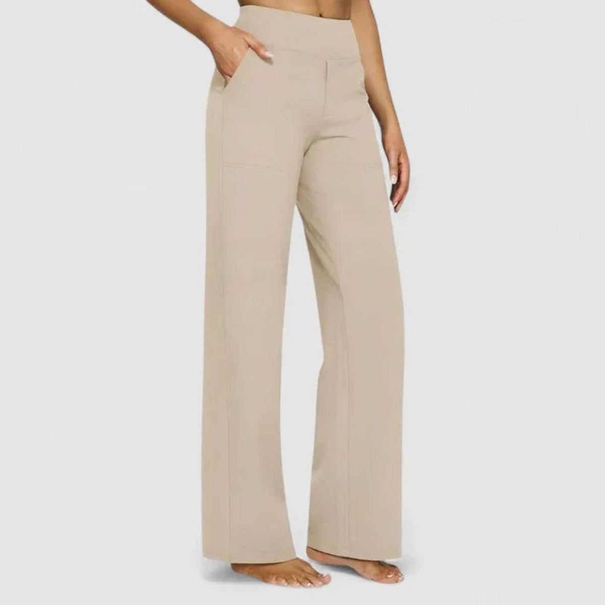 Women's High-Waist Wide-Leg Dressy Trousers Pockets - Cream