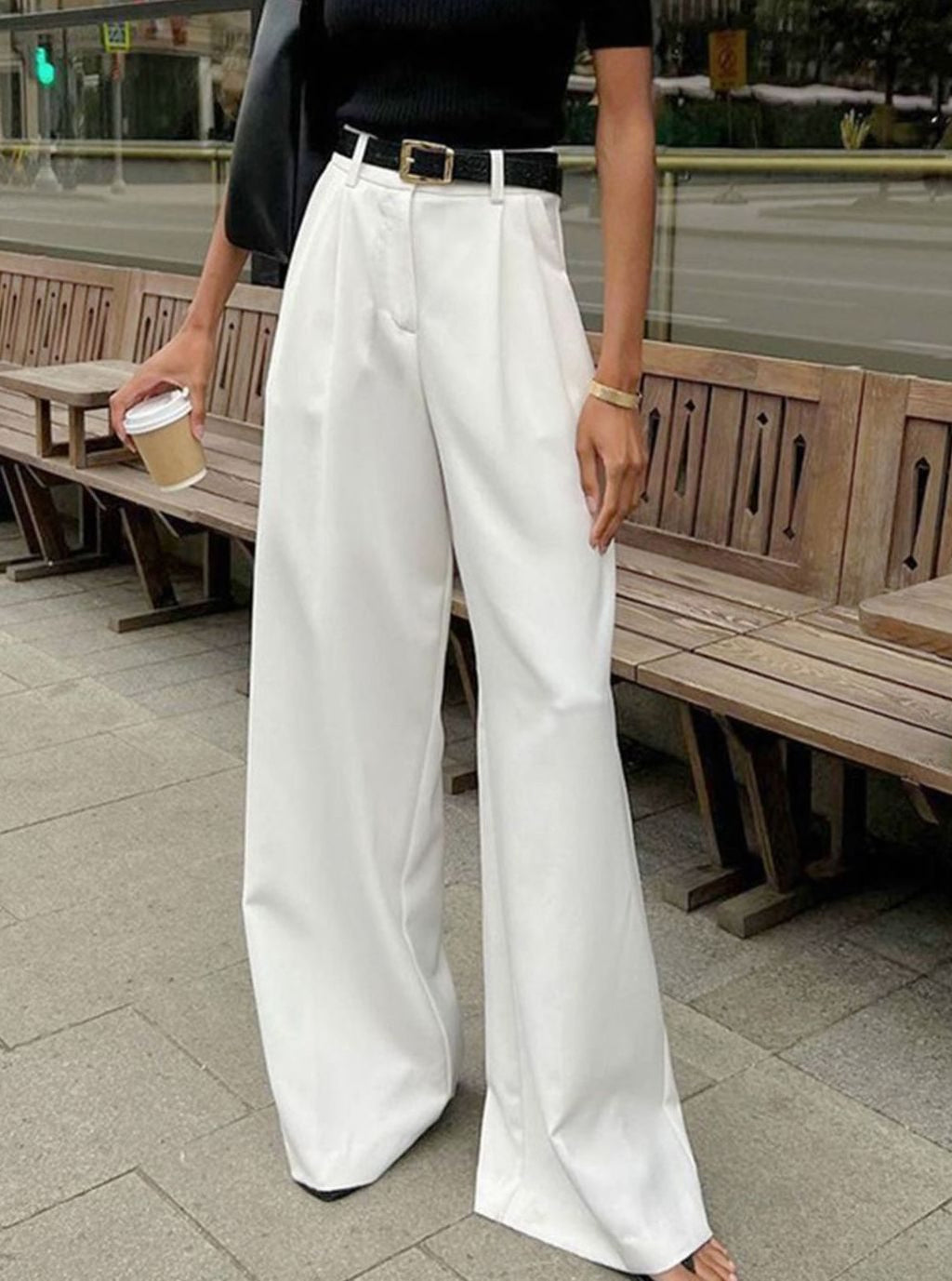 Women's High-Waist Wide-Leg Tailored Trousers - White