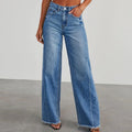 Women's High-Waisted Wide-Leg Raw-Hem Denim Jeans - Blue