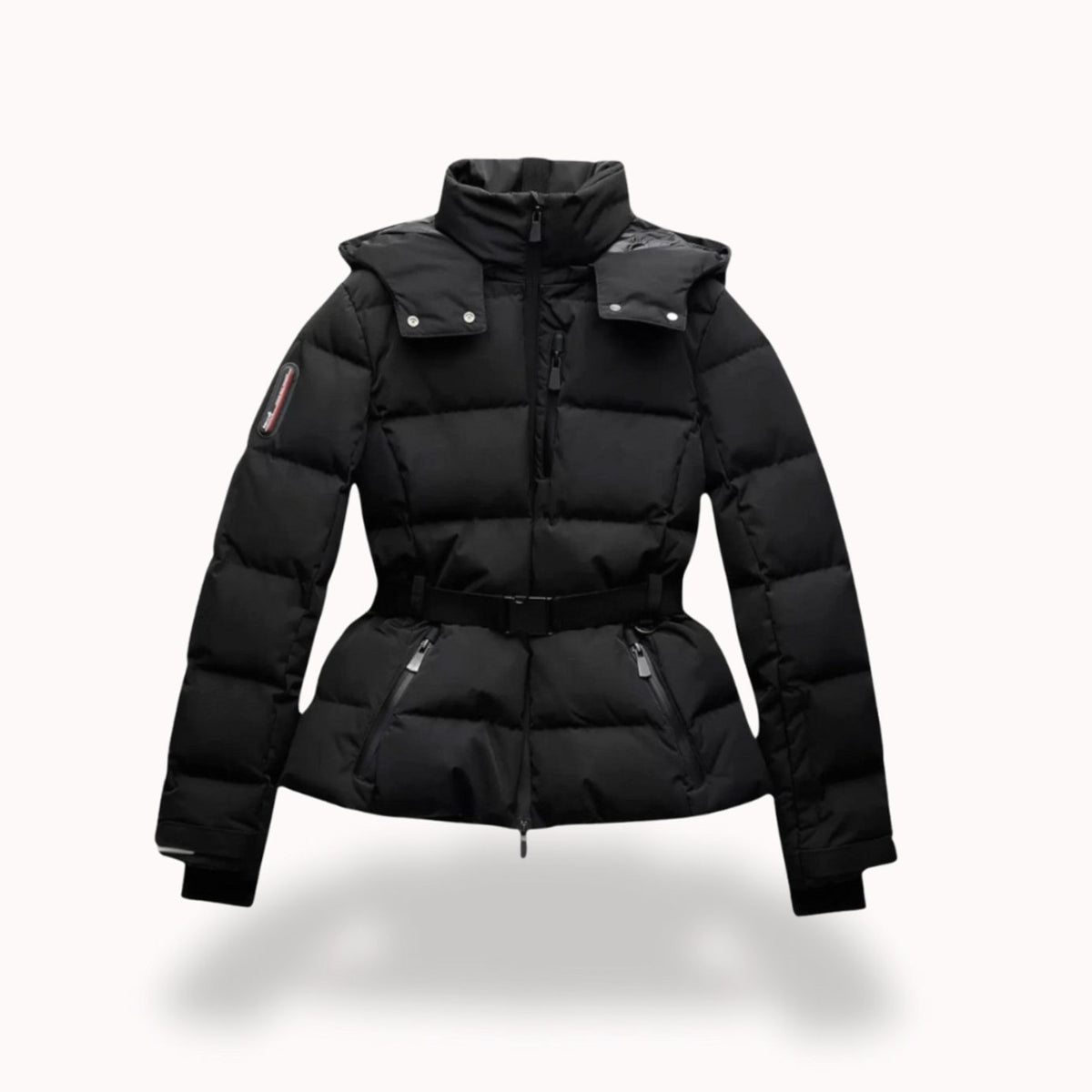 Women's Hooded Belted Quilted Puffer Jacket - Black