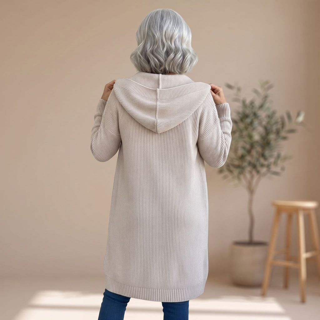 Women's Hooded Button-Front Longline Knit Cardigan