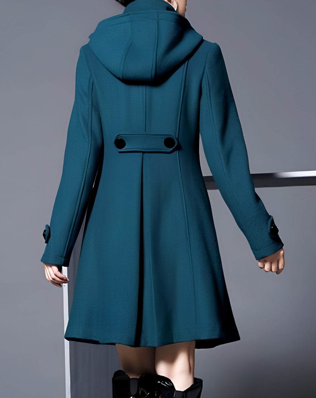 Women's Hooded Double-Breasted Button-Down A-Line Coat