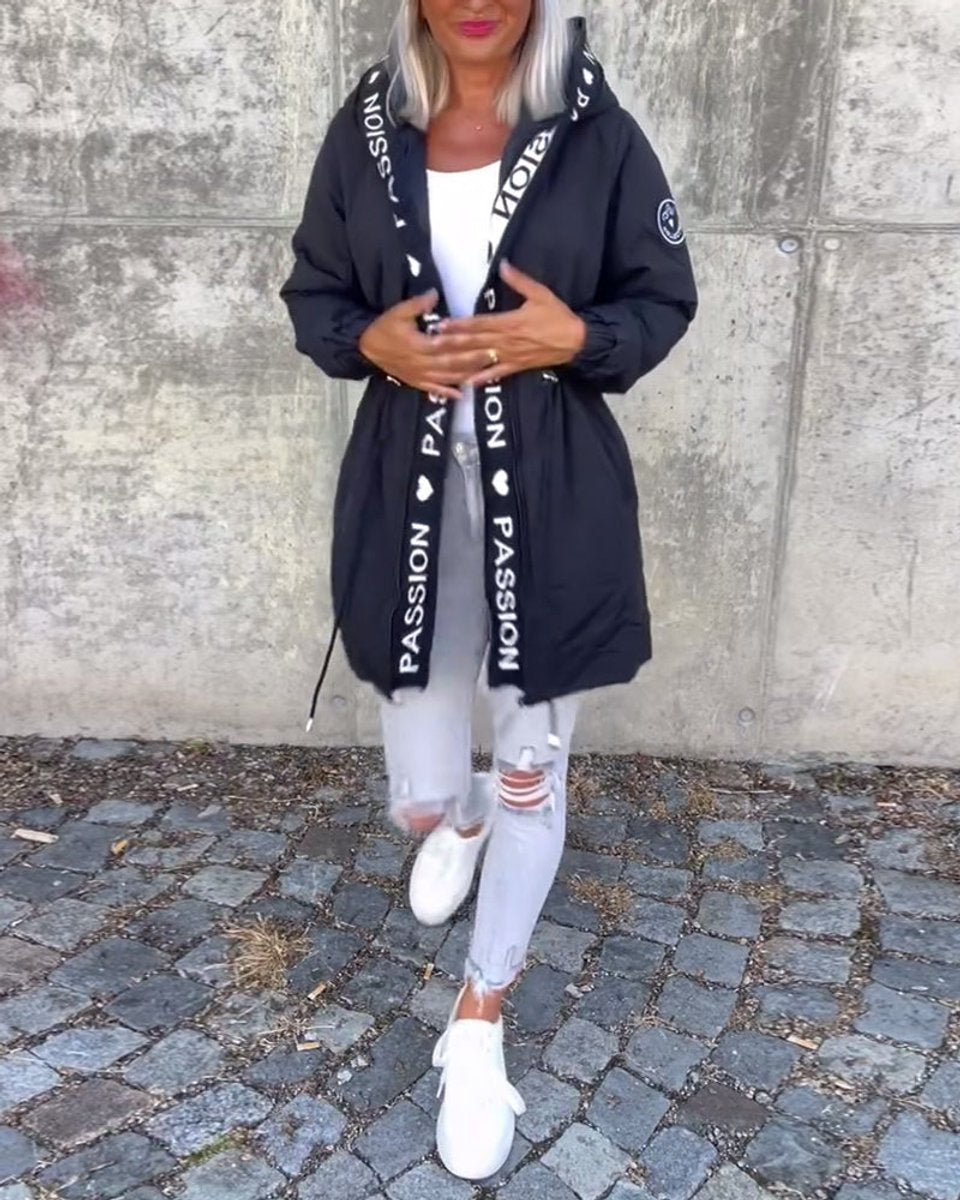 Women's Hooded Drawstring Midi Parka Coat
