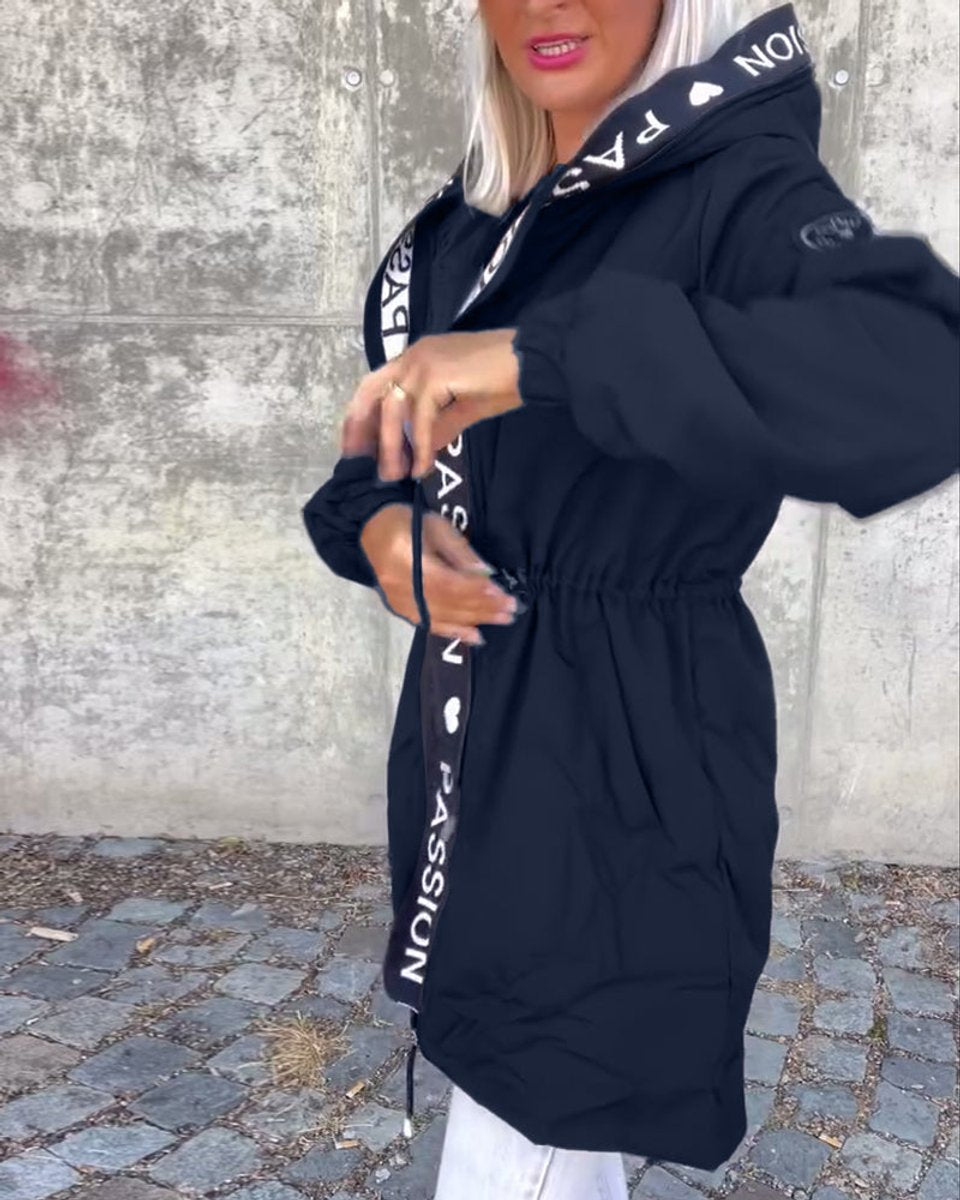Women's Hooded Drawstring Midi Parka Coat