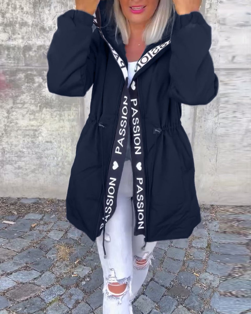 Women's Hooded Drawstring Midi Parka Coat - Navy Blue