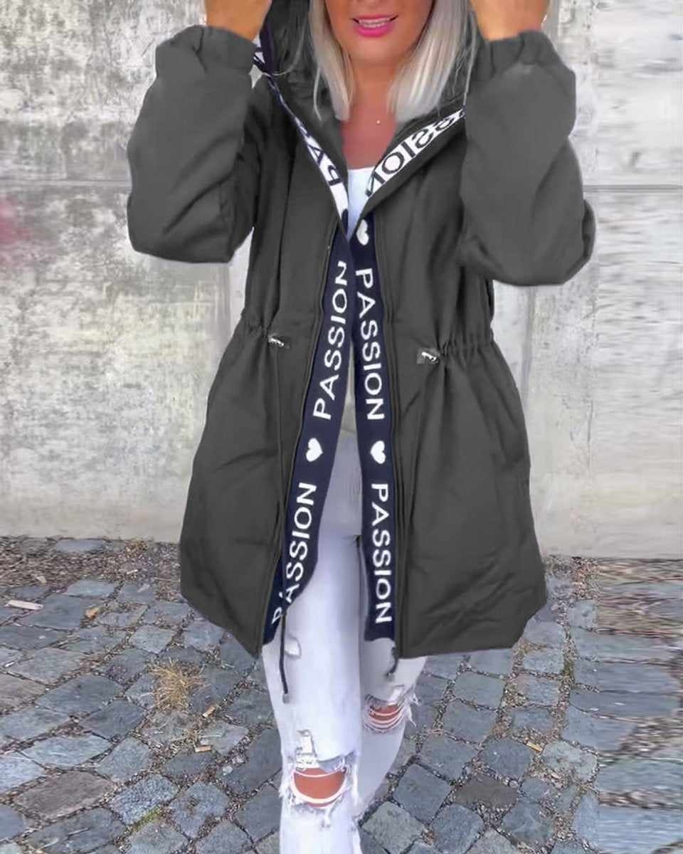 Women's Hooded Drawstring Midi Parka Coat - Gray