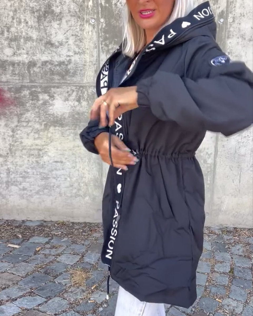 Women's Hooded Drawstring Midi Parka Coat