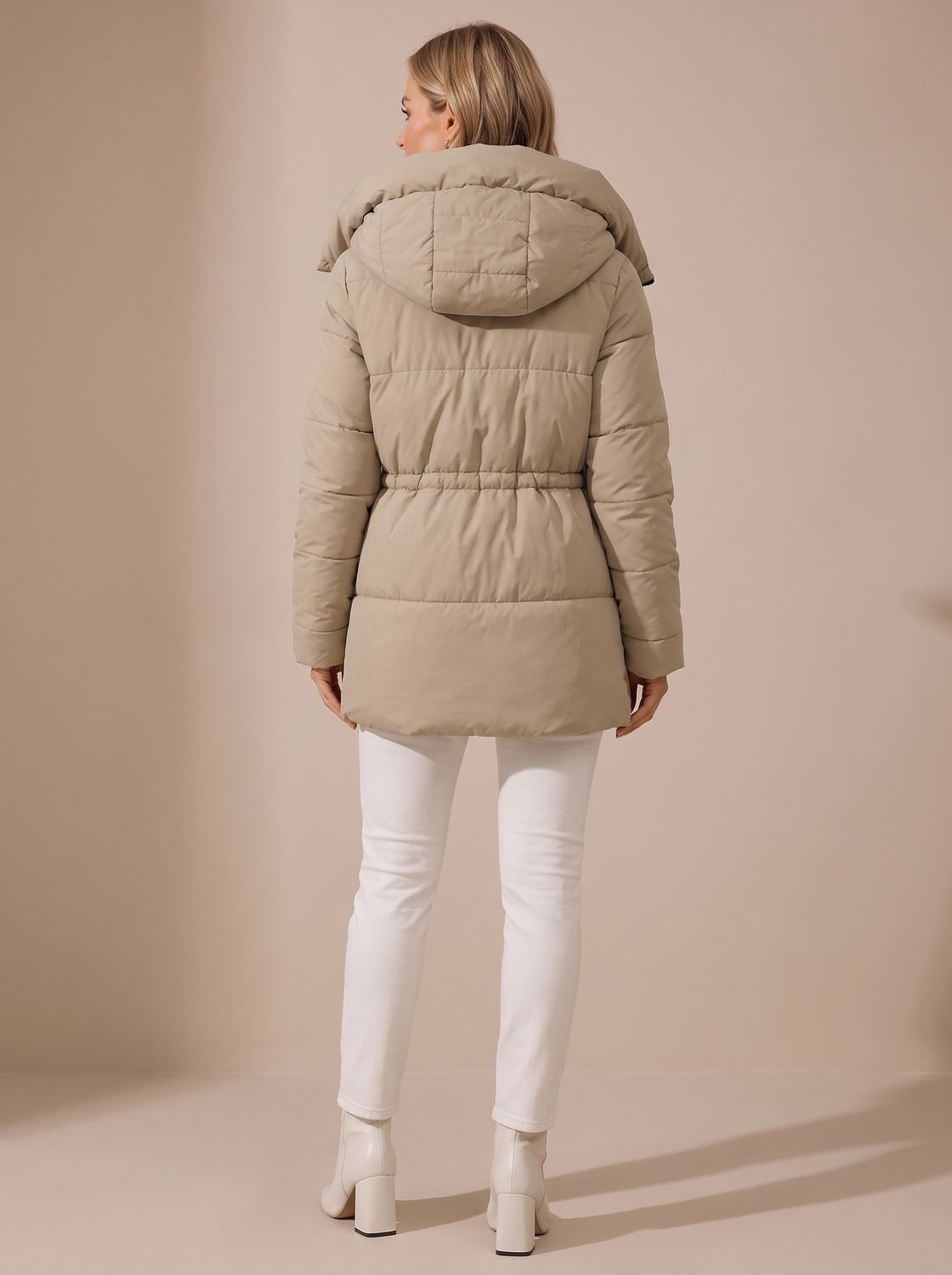 Women's Hooded Drawstring-Waist Quilted Puffer Jacket