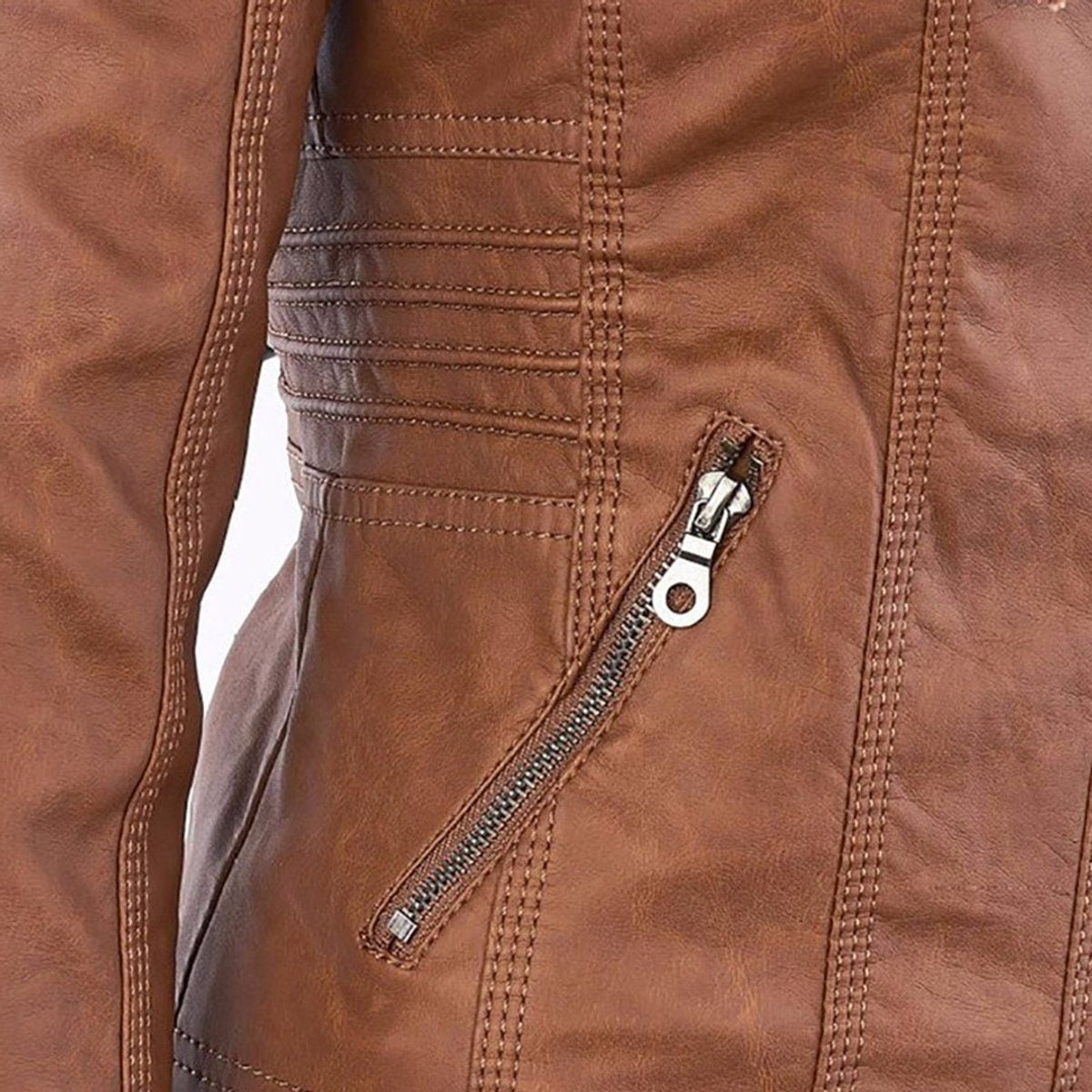 Women's Hooded Faux Leather Moto Coat Zip-Up Biker Jacket