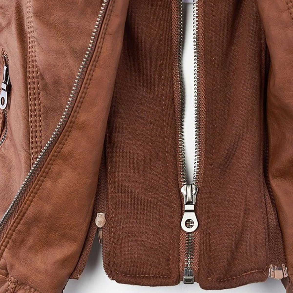 Women's Hooded Faux Leather Moto Coat Zip-Up Biker Jacket