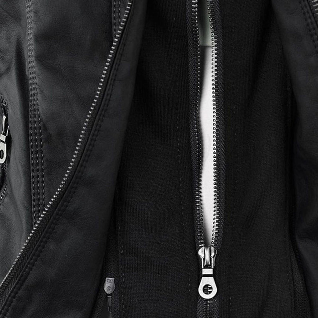 Women's Hooded Faux Leather Moto Coat Zip-Up Biker Jacket