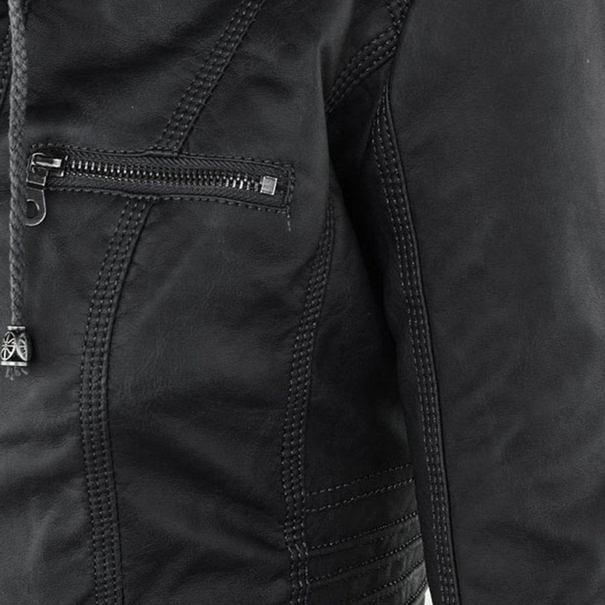 Women's Hooded Faux Leather Moto Coat Zip-Up Biker Jacket