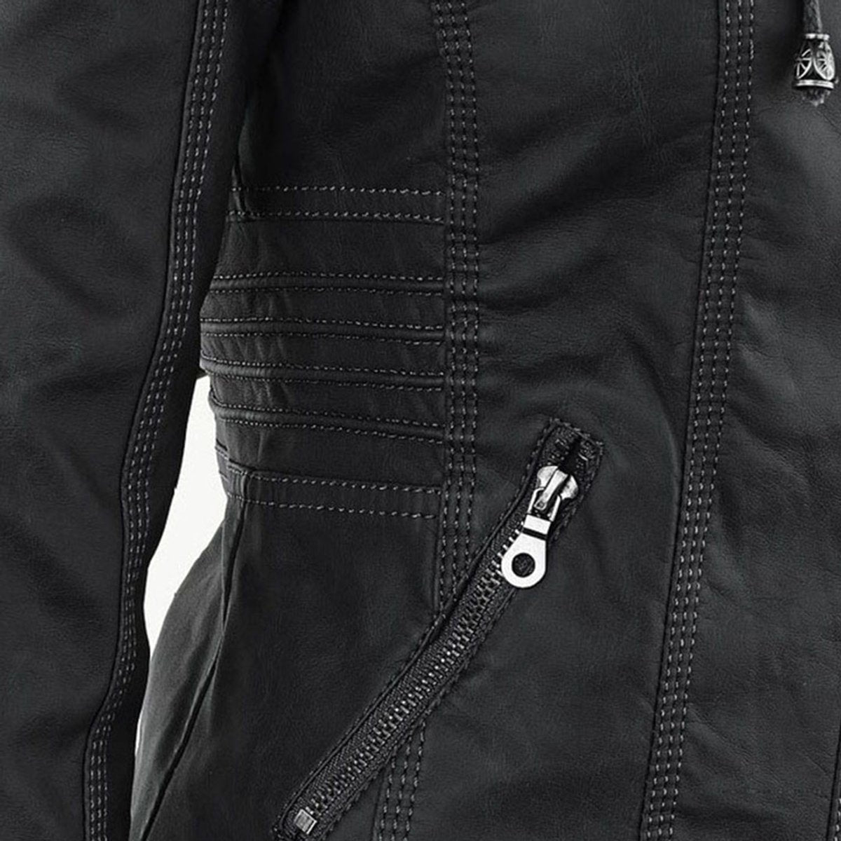 Women's Hooded Faux Leather Moto Coat Zip-Up Biker Jacket