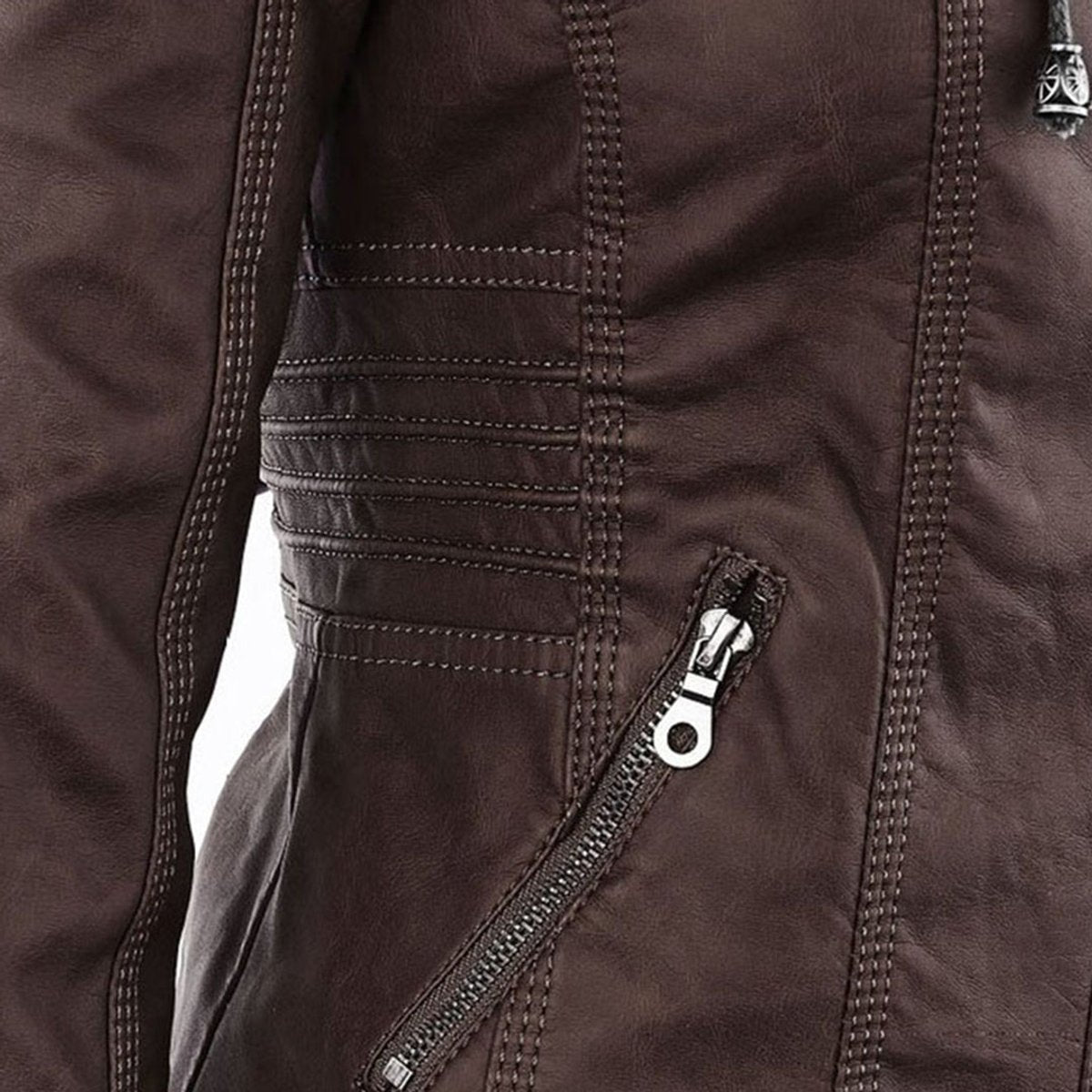 Women's Hooded Faux Leather Moto Coat Zip-Up Biker Jacket