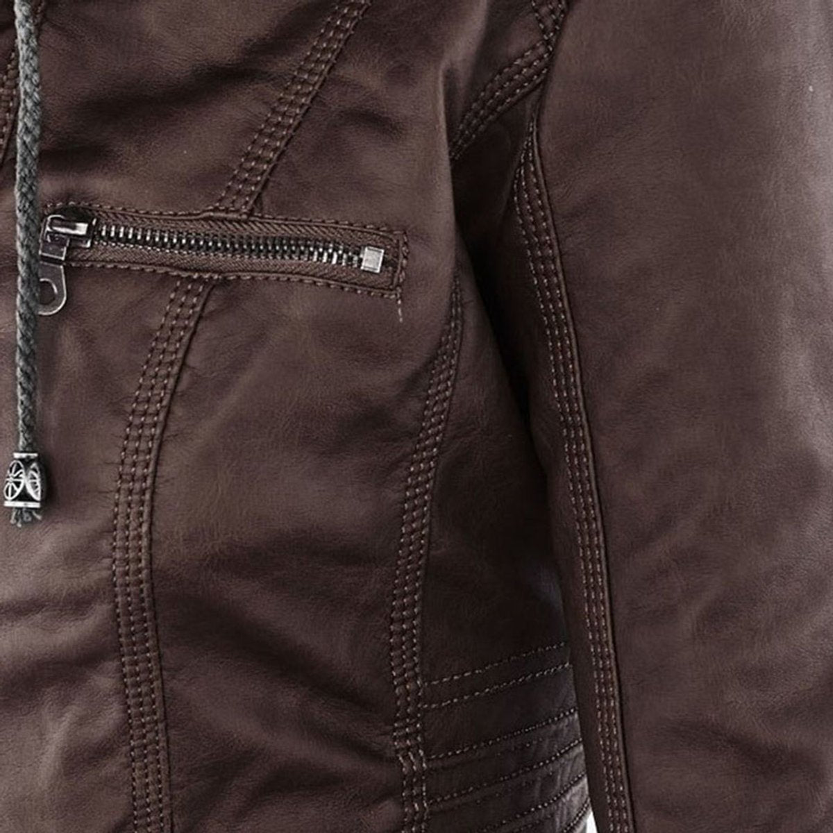 Women's Hooded Faux Leather Moto Coat Zip-Up Biker Jacket