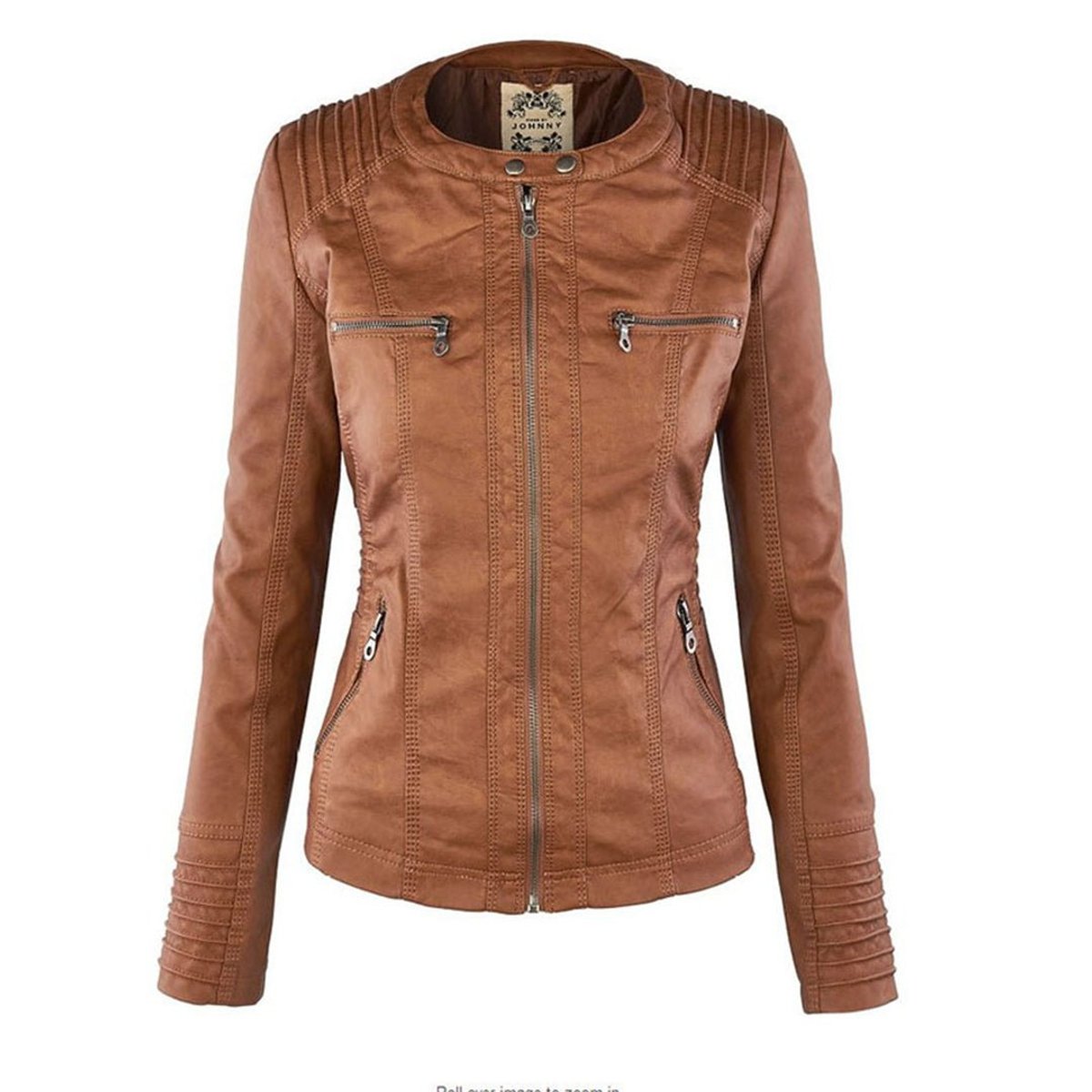 Women's Hooded Faux Leather Moto Coat Zip-Up Biker Jacket