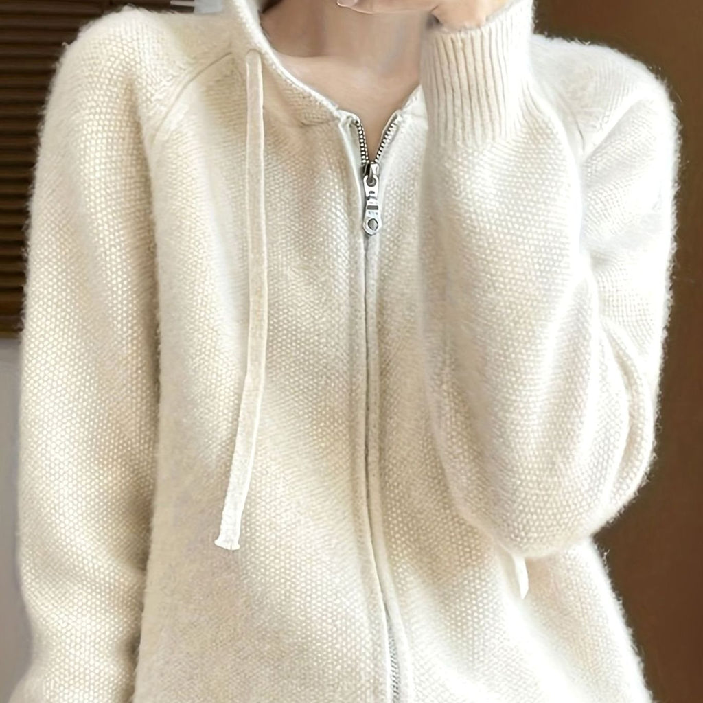 Women's Hooded Full-Zip Knit Cardigan Sweater - Apricot