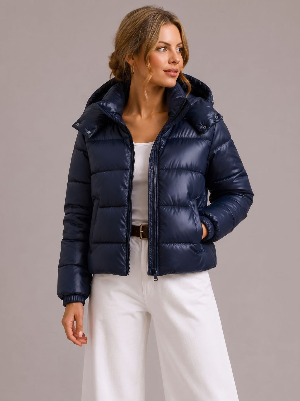 Women's Hooded Glossy Quilted Puffer Jacket