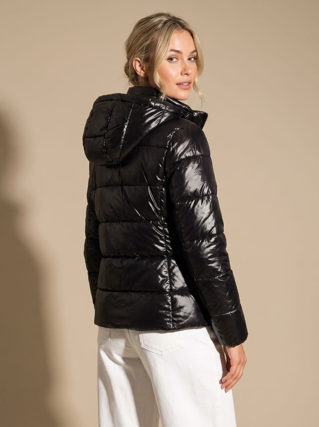 Women's Hooded Glossy Quilted Puffer Jacket