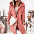 Women's Hooded Long-Sleeve Open-Front Knit Winter Cardigan - Salmon Pink