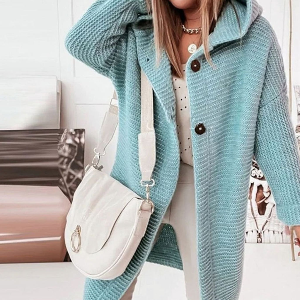 Women's Hooded Long-Sleeve Open-Front Knit Winter Cardigan - Mint Green