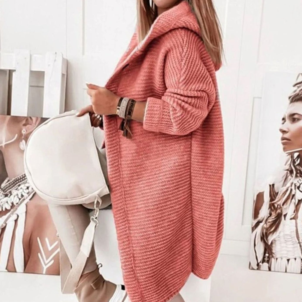 Women's Hooded Long-Sleeve Open-Front Knit Winter Cardigan
