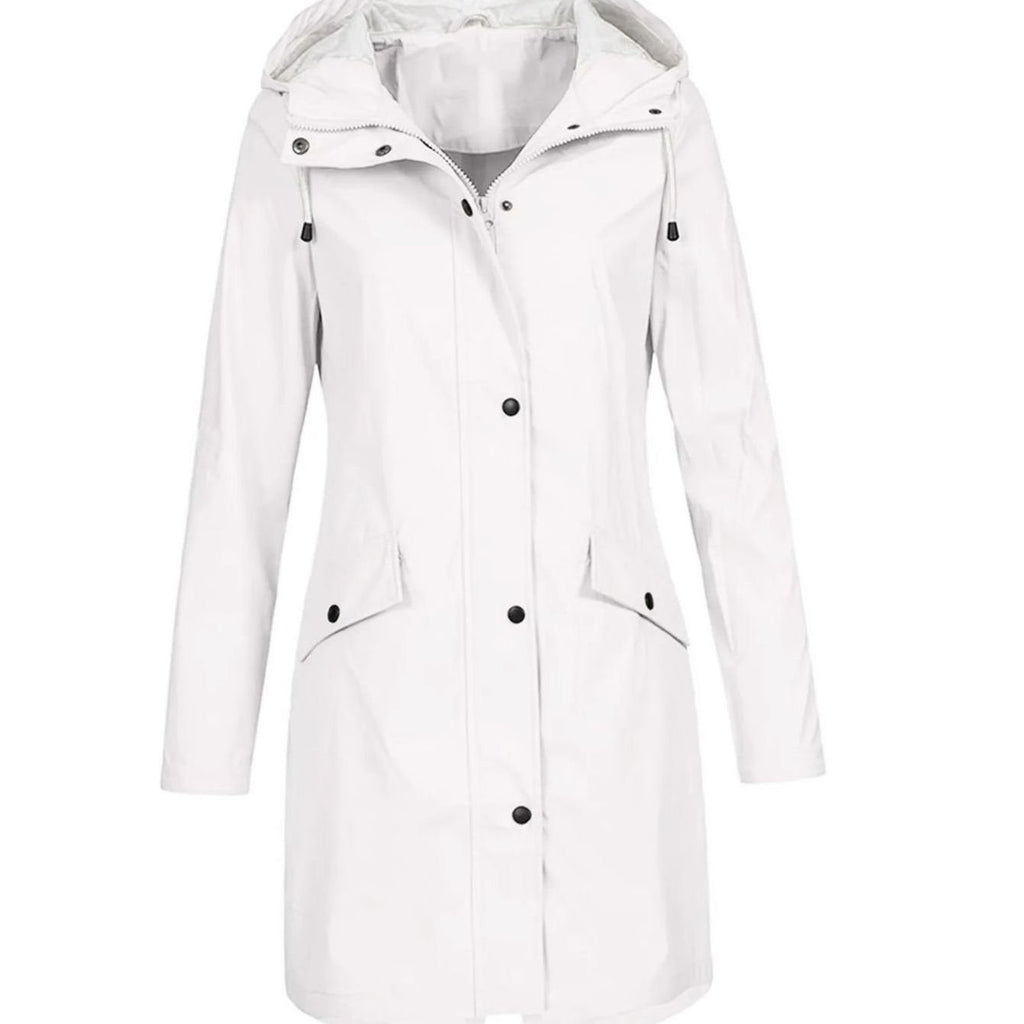Women's Hooded Longline Waterproof Winter Coat Snap-Button - White
