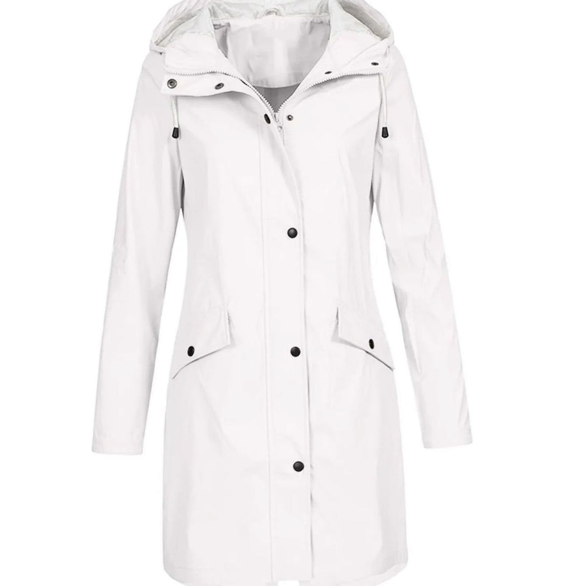 Women's Hooded Longline Waterproof Winter Coat Snap-Button - White