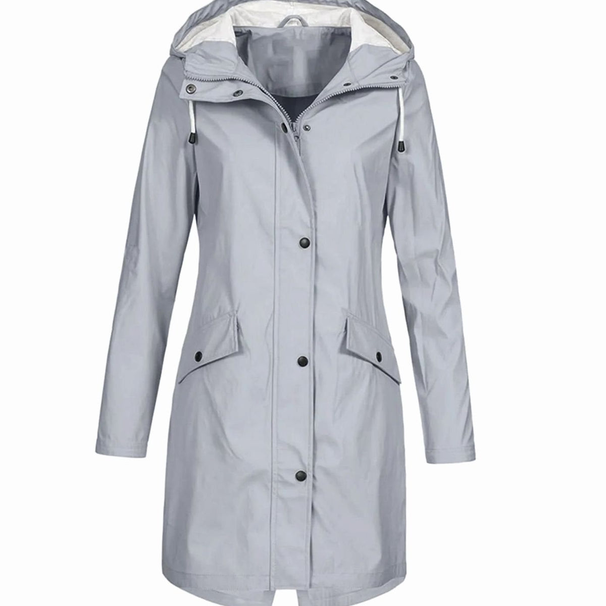 Women's Hooded Longline Waterproof Winter Coat Snap-Button - Grey