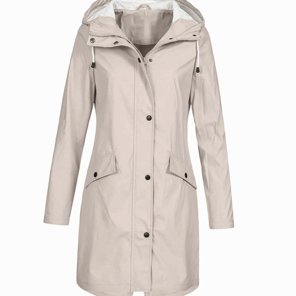 Women's Hooded Longline Waterproof Winter Coat Snap-Button - Apricot