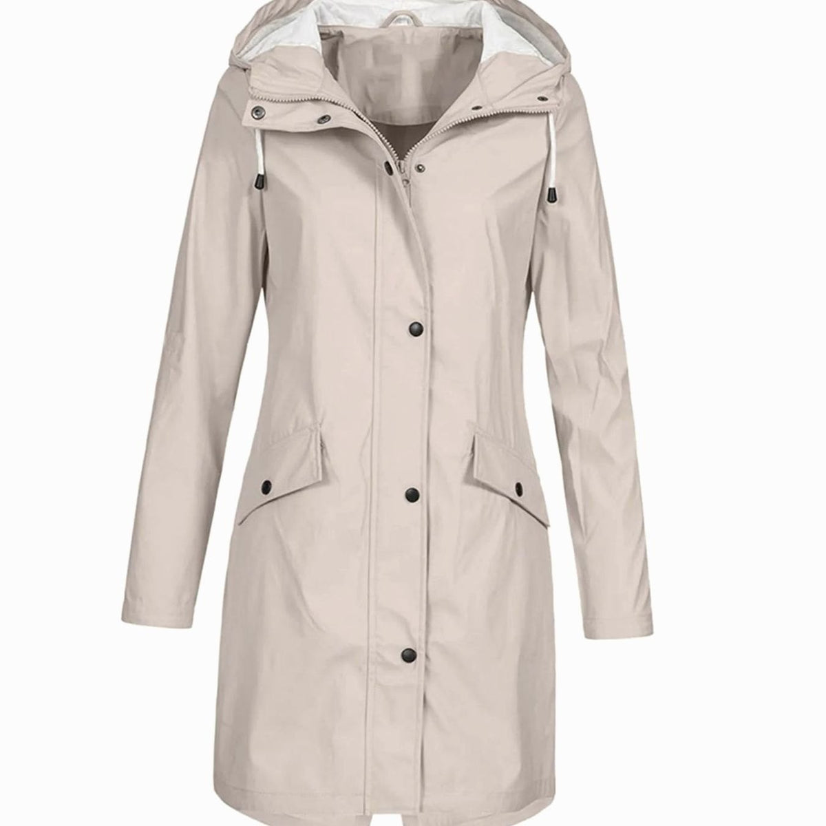 Women's Hooded Longline Waterproof Winter Coat Snap-Button - Apricot