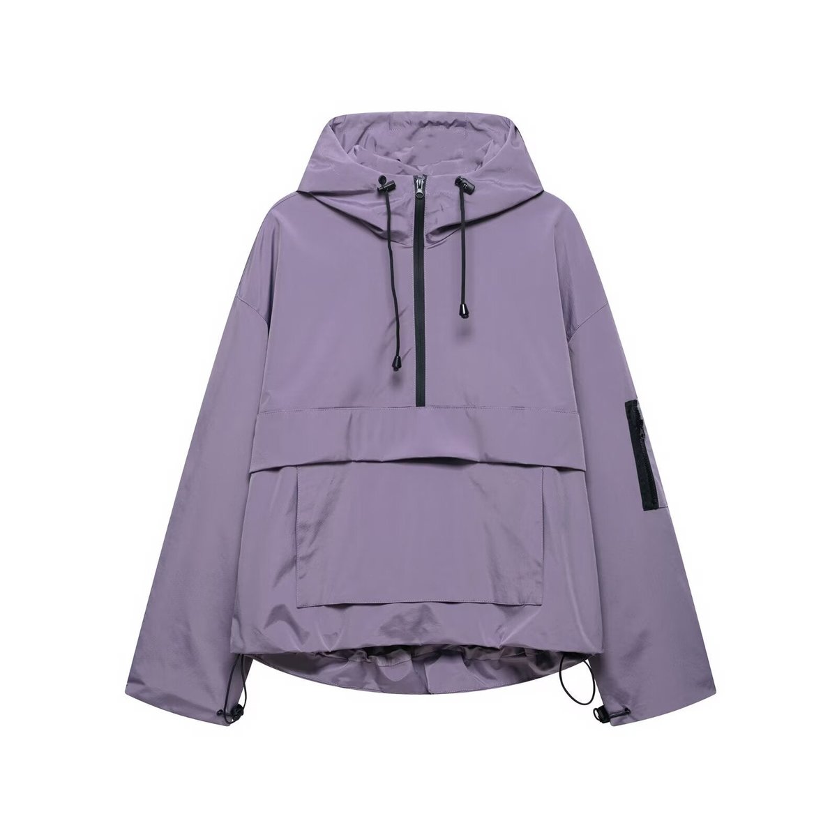 Women's Hooded Pullover Anorak Quilted Jacket Half-Zip - Purple