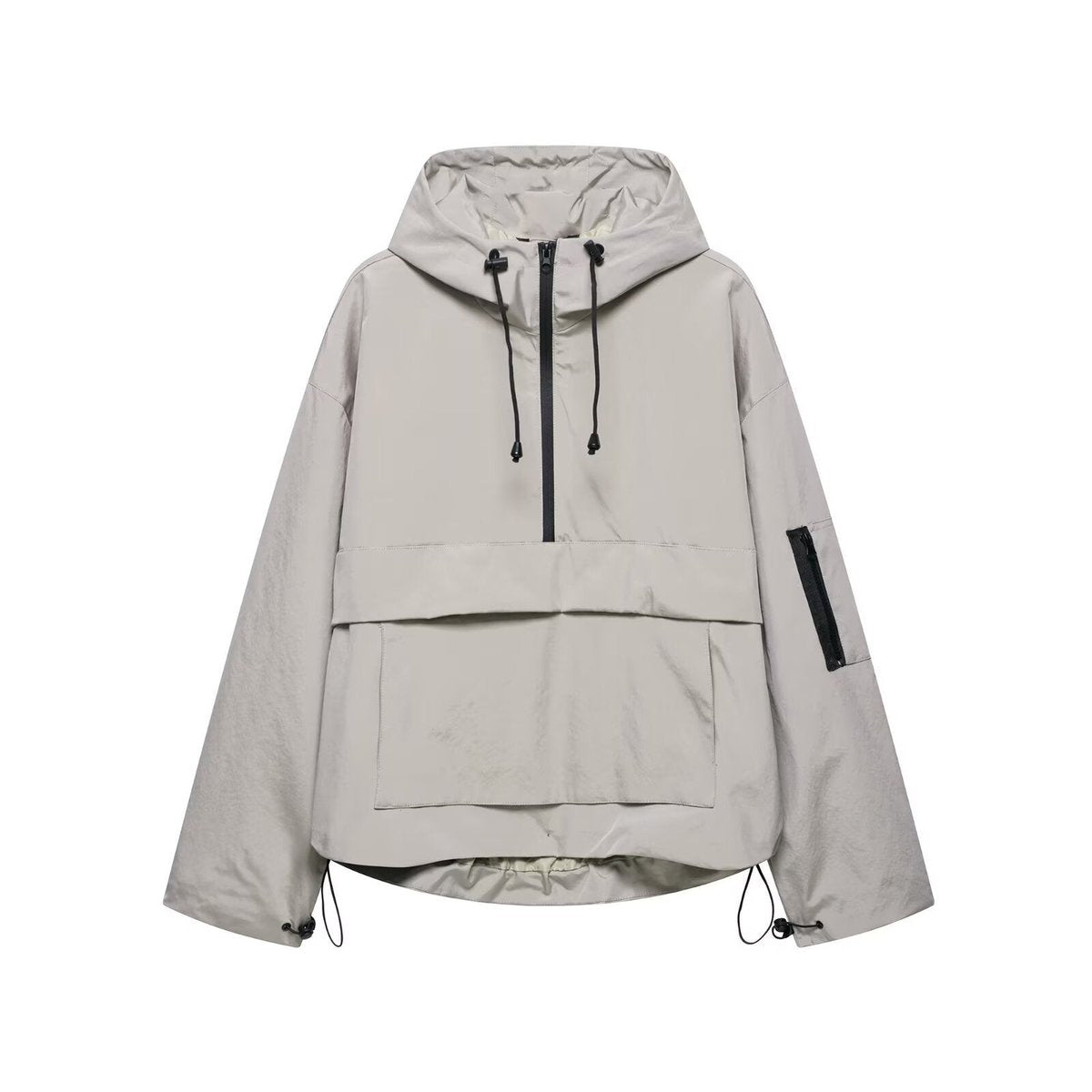Women's Hooded Pullover Anorak Quilted Jacket Half-Zip - Gray