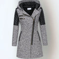 Women's Hooded Quilted-Panel Asymmetric-Zip Wool-Blend Coat - Light Gray