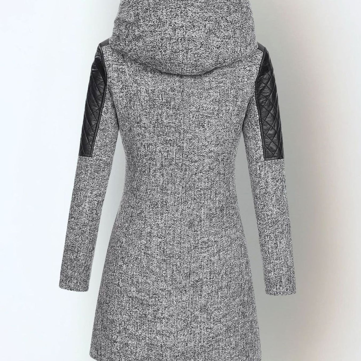 Women's Hooded Quilted-Panel Asymmetric-Zip Wool-Blend Coat