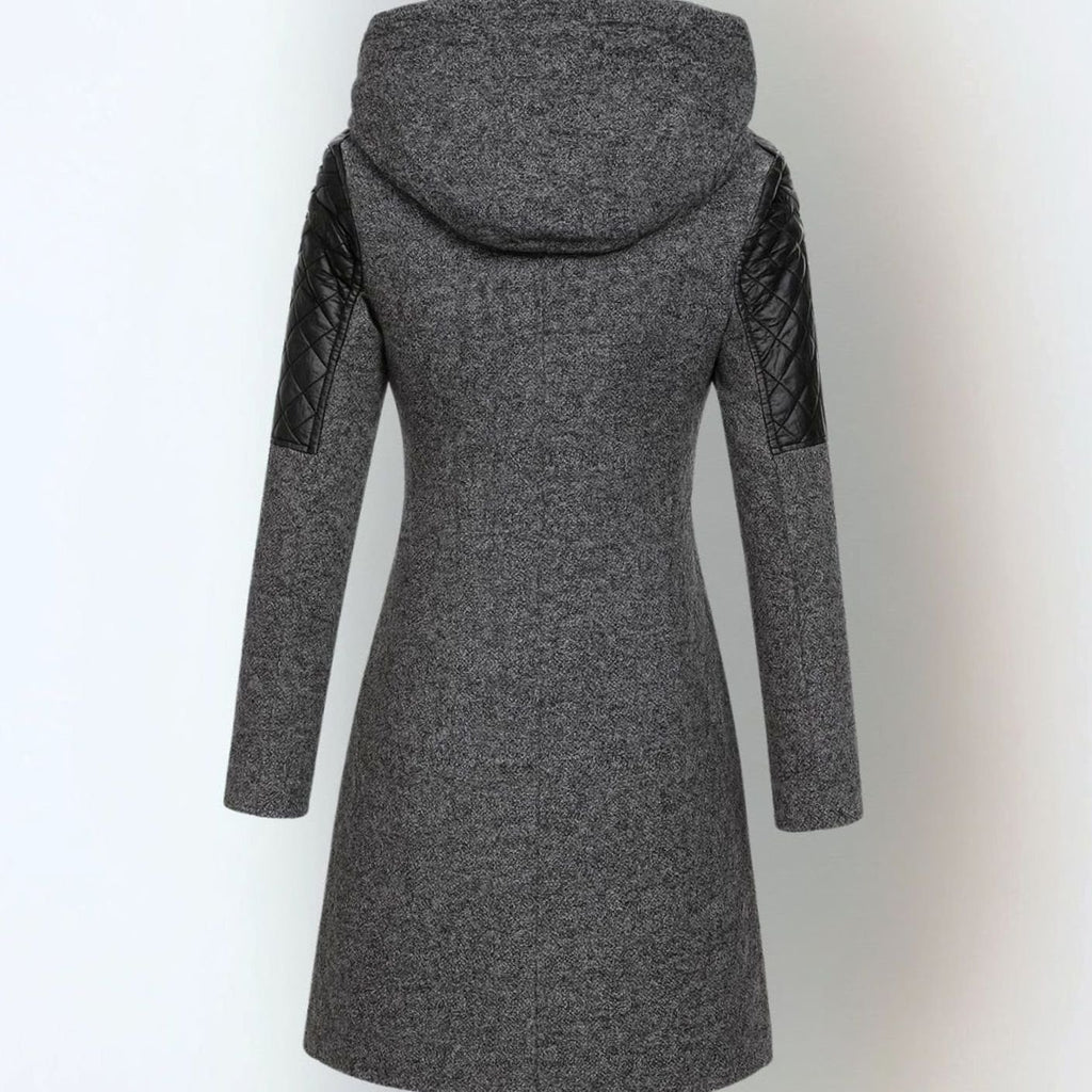Women's Hooded Quilted-Panel Asymmetric-Zip Wool-Blend Coat