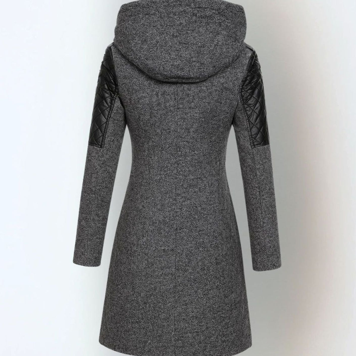 Women's Hooded Quilted-Panel Asymmetric-Zip Wool-Blend Coat