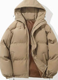 Women's Hooded Quilted Puffer Jacket Zip-Up Drawstring - Khaki