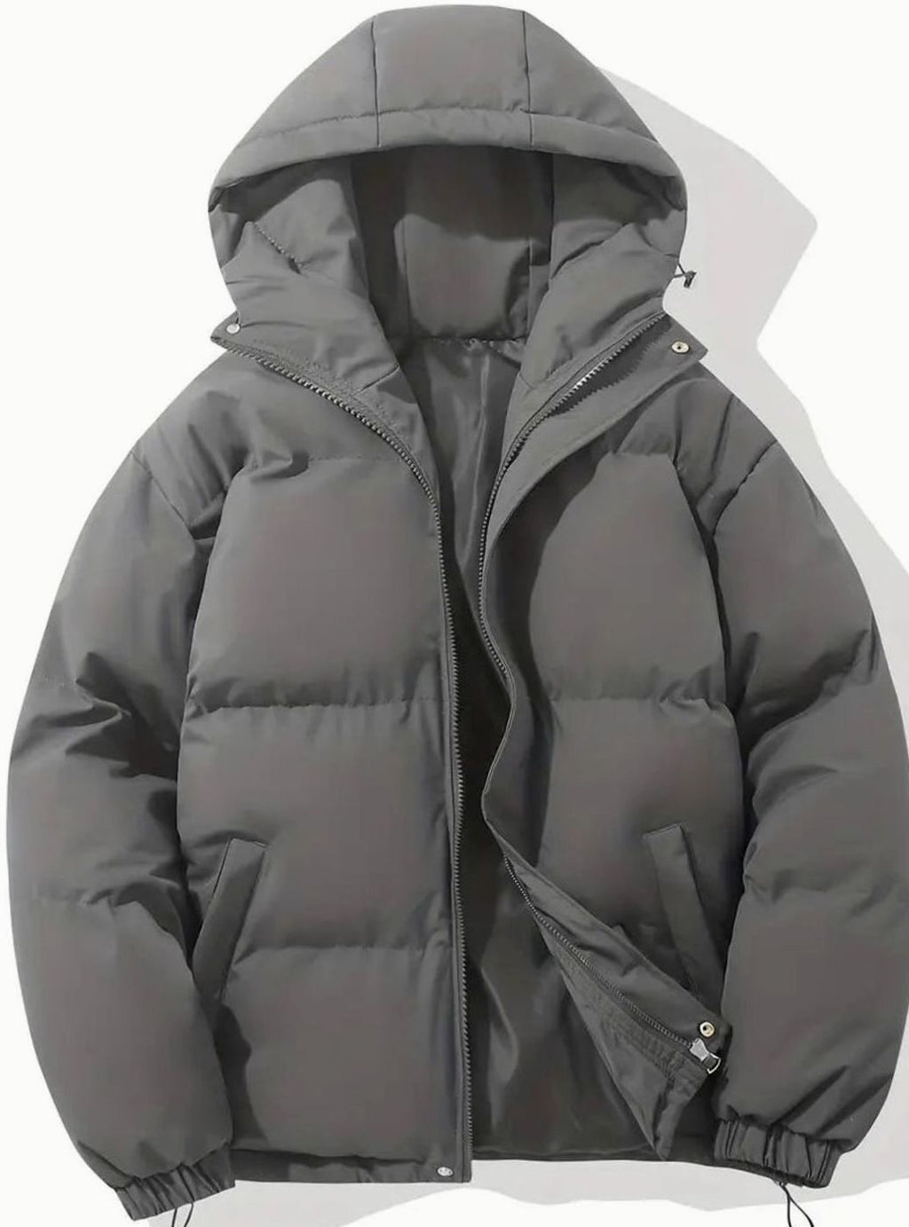 Women's Hooded Quilted Puffer Jacket Zip-Up Drawstring - Dark Gray