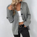 Women's Hooded Relaxed-Fit Long Knit Button Cardigan - Gray
