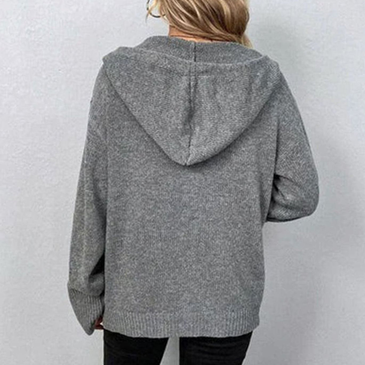 Women's Hooded Relaxed-Fit Long Knit Button Cardigan