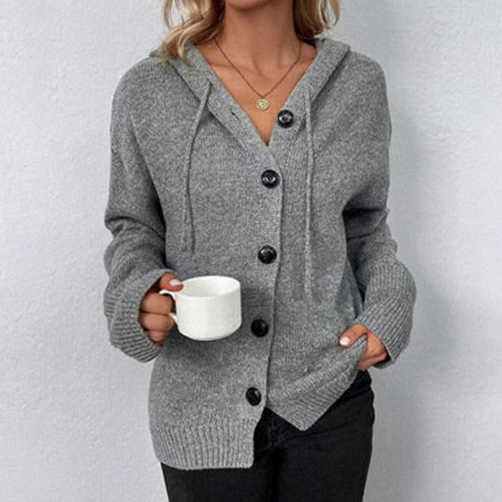 Women's Hooded Relaxed-Fit Long Knit Button Cardigan