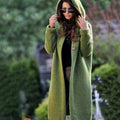 Women's Hooded Ribbed-Knit Open-Front Maxi Cardigan - Green