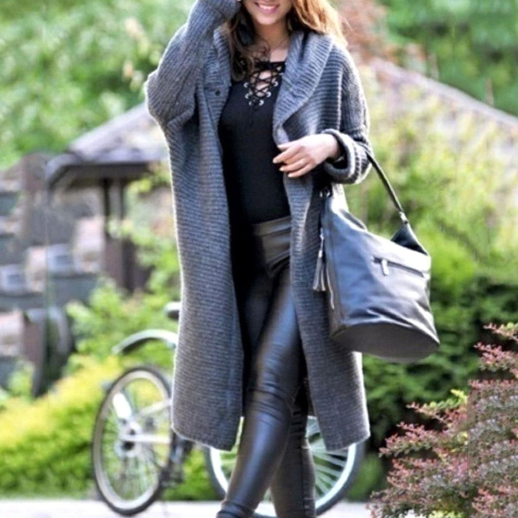 Women's Hooded Ribbed-Knit Open-Front Maxi Cardigan - Gray